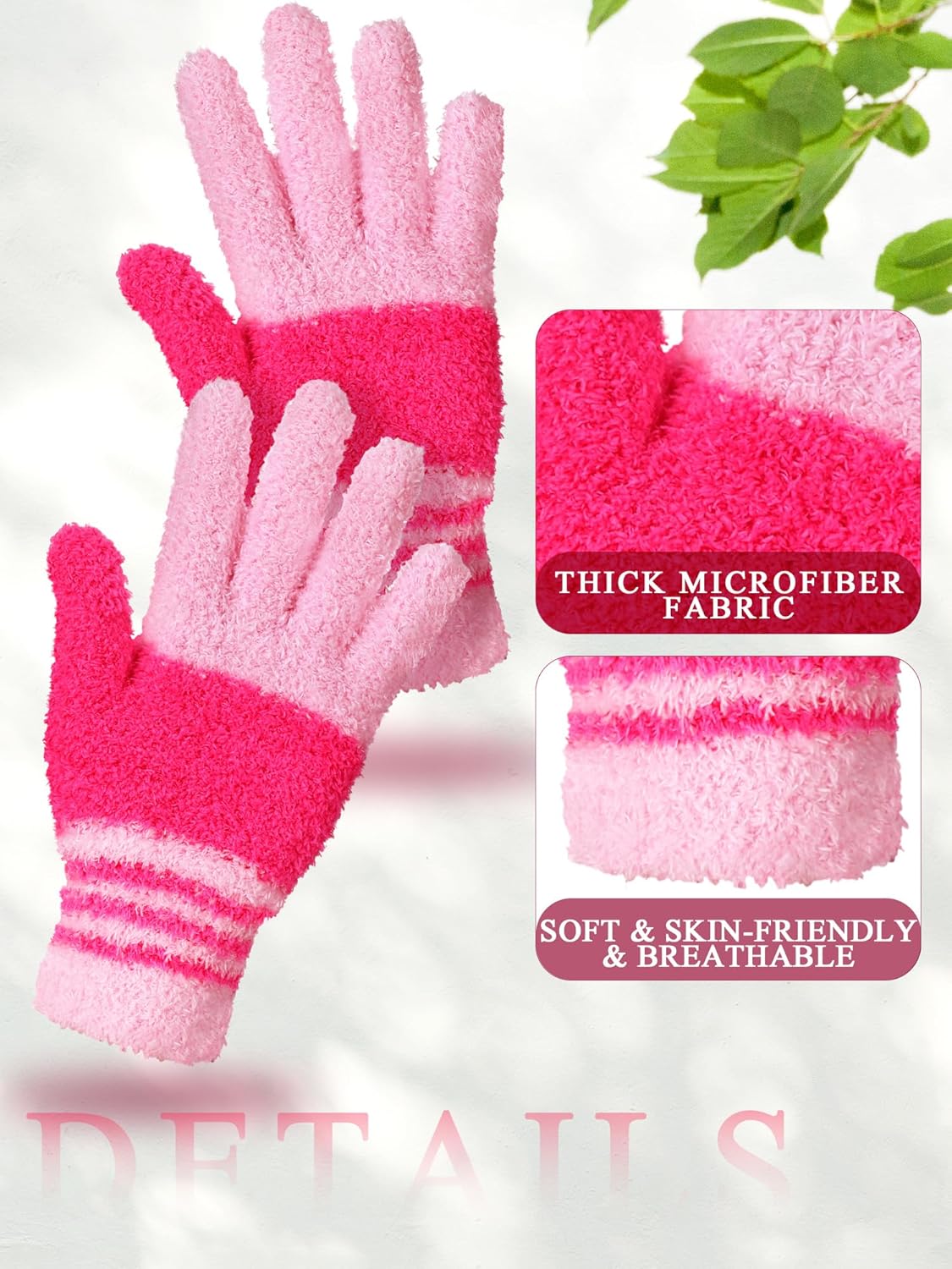 Patelai 3 Pairs Microfiber Plant Dusting Gloves Leaf Cleaning Gloves for Indoor Plants, Blinds, Furniture, House (Green Yellow,Blue,Pink,Medium)