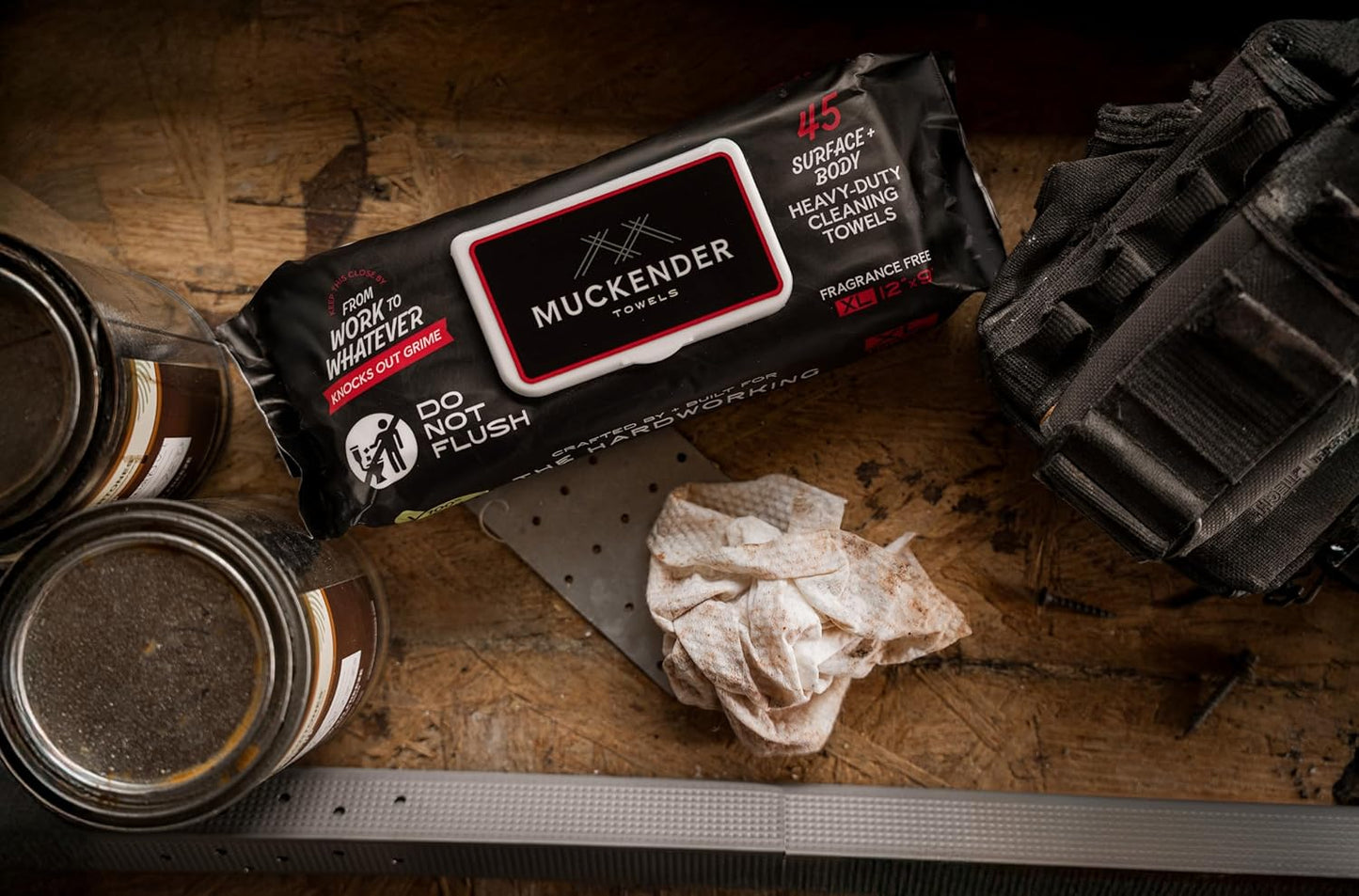 Muckender Heavy Duty Cleaning Wipes – Paint Prep & Degreasing – Flat Pack Travel Size Hand & Tool Cleaning Towels – Eco-Friendly, Unscented – (180 ct Flat Pack)