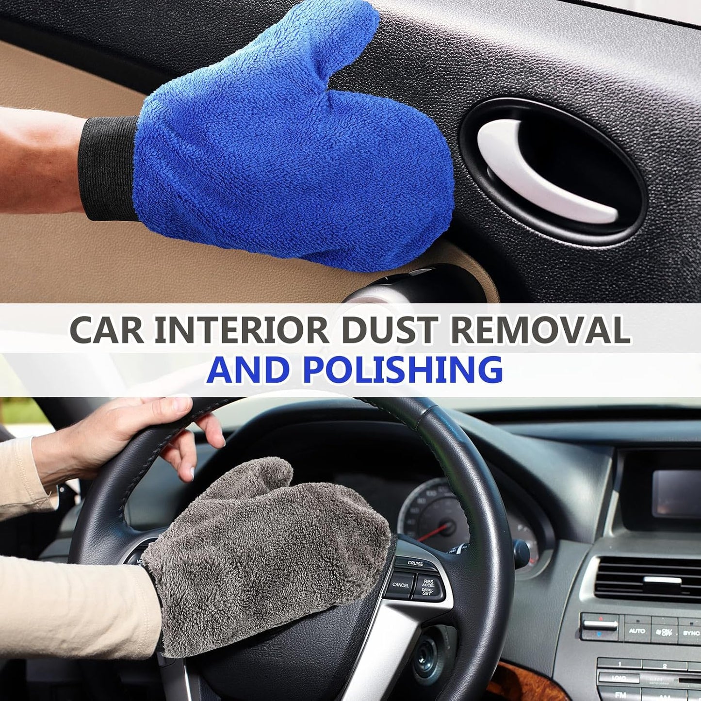 Teenyyou 6 Pcs Microfiber Dusting Mitt Car Wash Mitts Cleaning Glove with Thumb Reusable Terry Dusting Gloves with Elastic Wrist Cuff for Car Wheel Plants House Kitchen(Blue, Grey,8.85 x 7.08 Inch)
