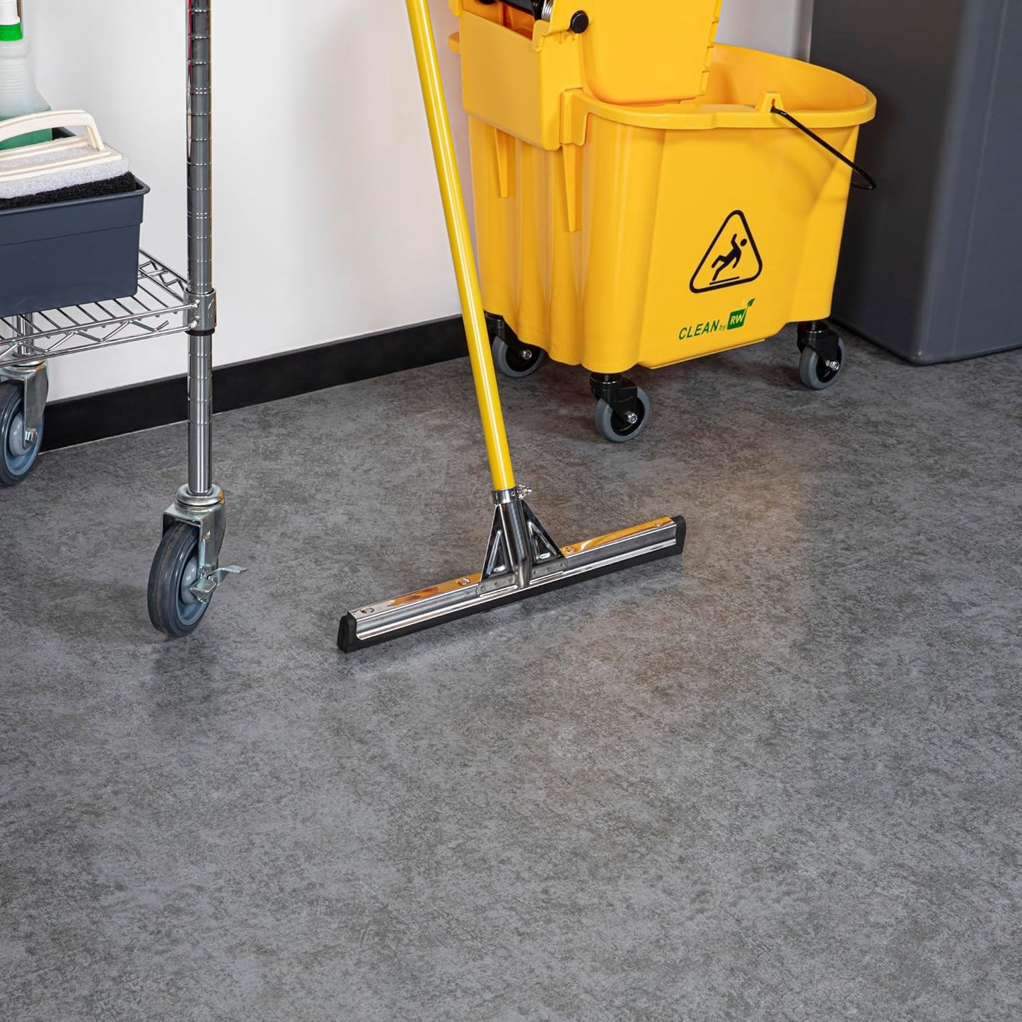 Restaurantware RW Clean 54.3 Inch Non-Slip Handle For Floor Squeegee - Hanging Loop Durable Yellow Iron Handle