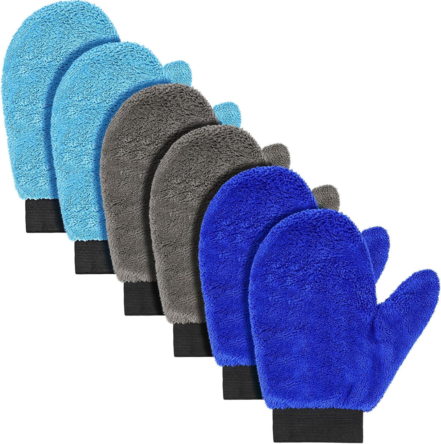 Teenyyou 6 Pcs Microfiber Dusting Mitt Car Wash Mitts Cleaning Glove with Thumb Reusable Terry Dusting Gloves with Elastic Wrist Cuff for Car Wheel Plants House Kitchen(Blue, Grey,8.85 x 7.08 Inch)