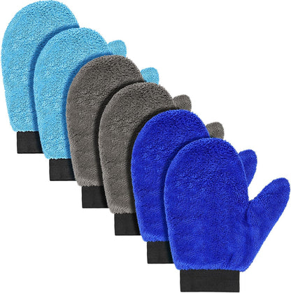Teenyyou 6 Pcs Microfiber Dusting Mitt Car Wash Mitts Cleaning Glove with Thumb Reusable Terry Dusting Gloves with Elastic Wrist Cuff for Car Wheel Plants House Kitchen(Blue, Grey,8.85 x 7.08 Inch)