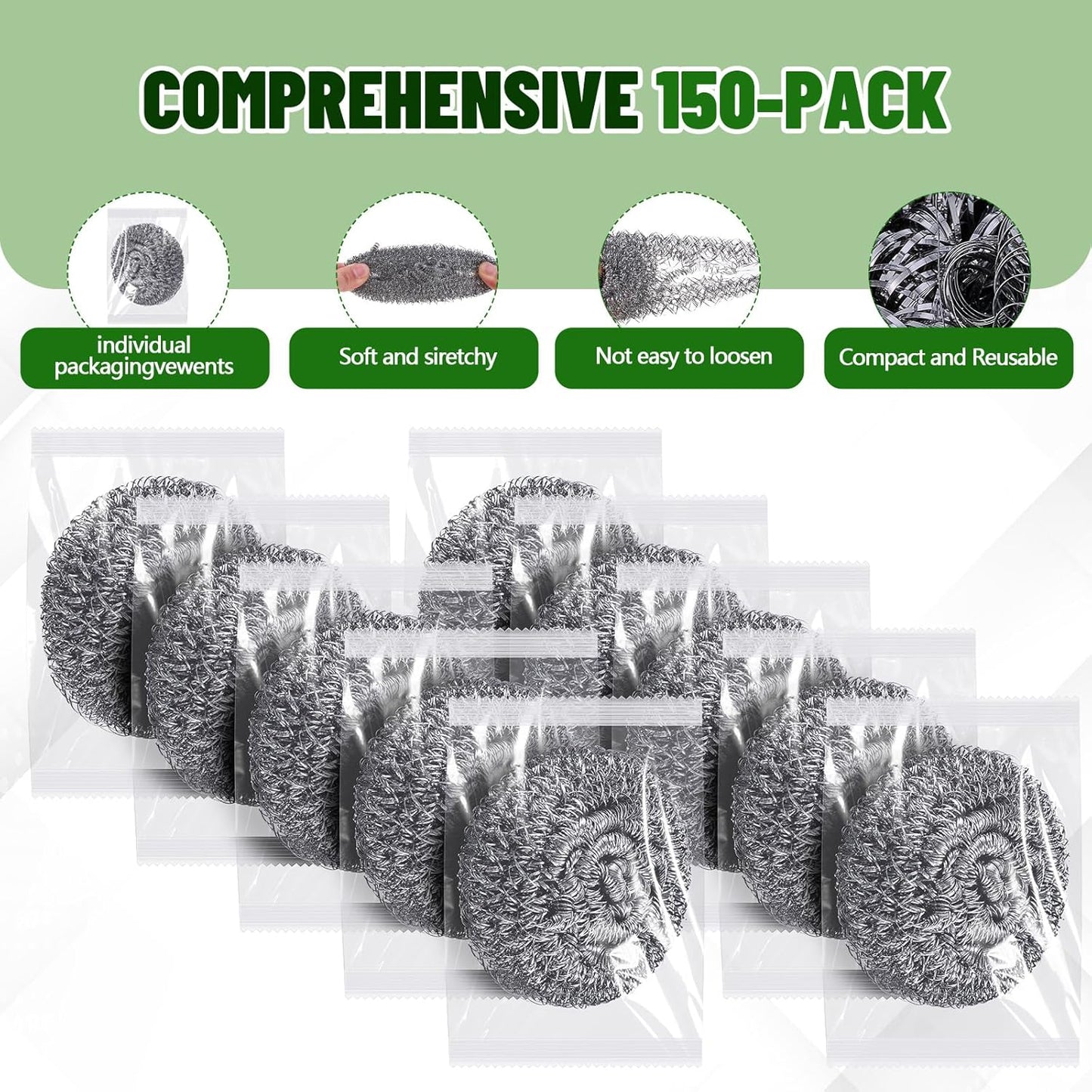 Honeydak 5 Pack Stainless Steel Scourers Steel Wool Scrubbers Bulk Separately Packaged 3 Inch, 25 Gram Metal Scourers Sponges Wire Scouring Pad for Stove Pot Pan Oven Kitchen Restaurant(Classic)