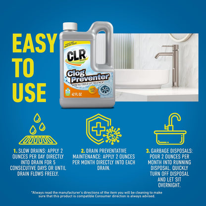 CLR Clear Pipes & Drains Clog Remover and Cleaner, For Shower, Sink, Toilet, Garbage Disposal, 42 Ounce Bottle