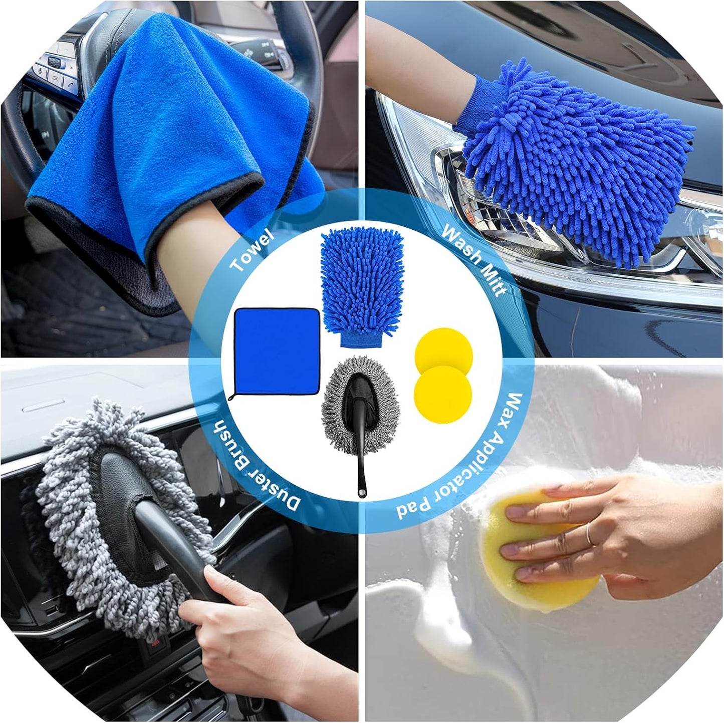 37Pcs Car Detailing Brush Set, Car Detailing Kit, Auto Detailing Drill Brush Set, Car Detailing Brushes, Car Wash Cleaning Tools Kit with Car Vacuum for Interior, Exterior, Wheels, Blue