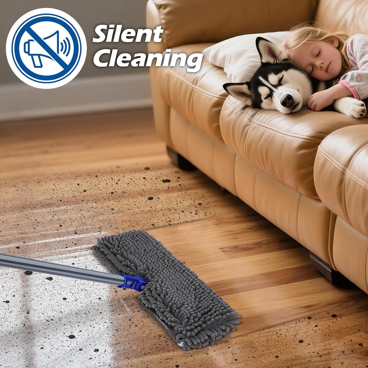MASTERTOP Microfibre Flat Mop, Extended Wet Dry Large Floor Mop with 5 Reusable Pads & Telescopic Handle, Dust Mops for Laminate Wooden Hard Floor Vinyl Tile Floors Cleaning - Send 1 Cleaning Scraper