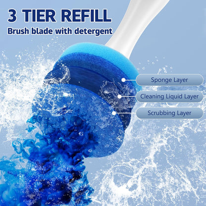 Electric Toilet Brush and Holder Set, Electric Toilet Bowl Brush, Toilet Brush Cleaner Set with 5 Refills Disposable Cleaner Brush, Floor Standing, Wall Mounted Without Drilling, Rechargeable, White