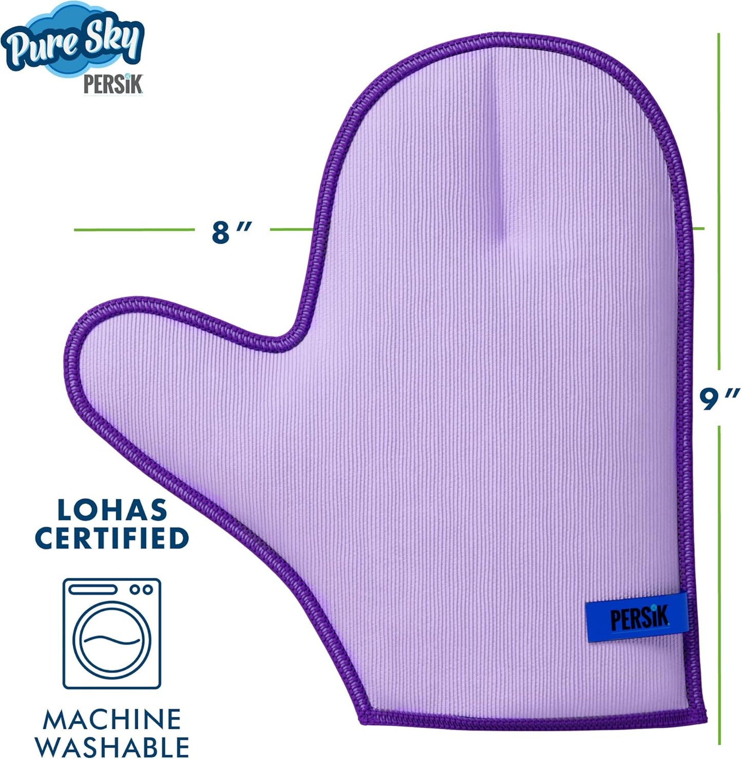 persik Pure-Sky Microfiber Glove Dusting Mitt - Ultra Microfiber Cleaning Cloth Glove - JUST ADD Water No Detergents Needed - Use for Cleaning Furniture, Home