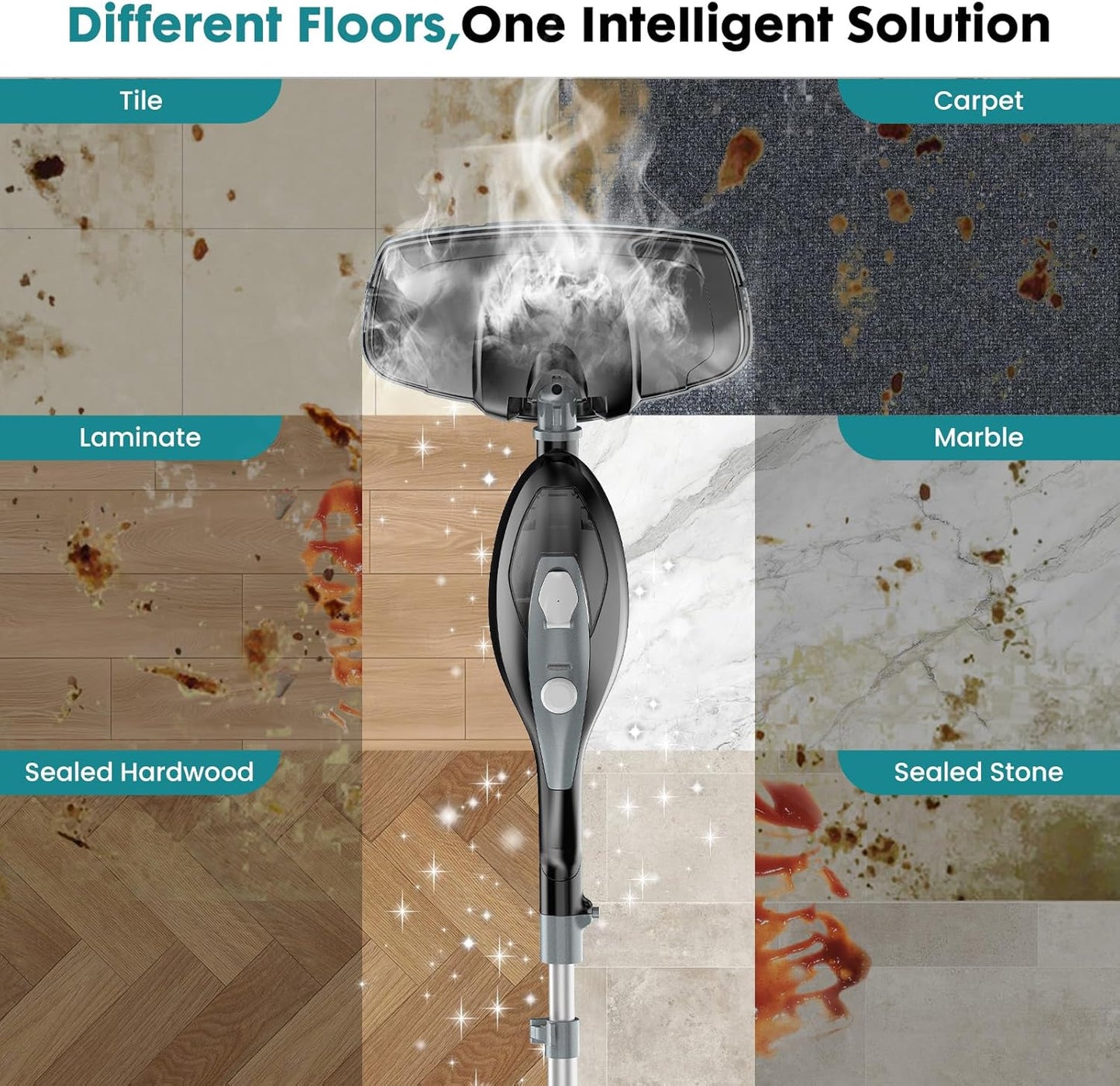 OLIXIS 10-in-1 Steam Mop, 1550W Detachable Handheld Steam Cleaner for Floor Cleaning, 16FT Cord, 2 Washable Pads, Multi-Purpose Floor Steamer for Hardwood, Carpet, Tile, Grout, Windows, White Green
