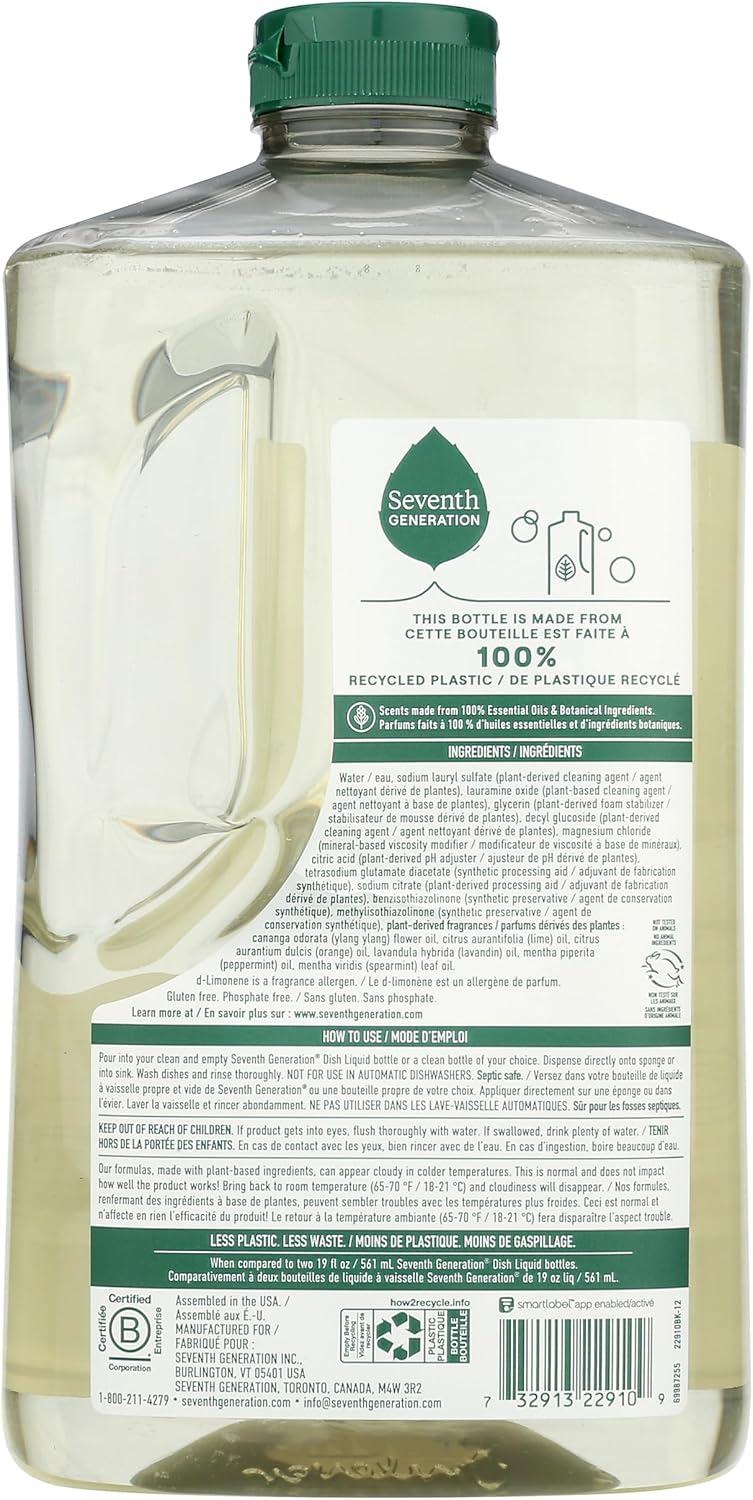Seventh Generation Dish Liquid Soap Lavender Flower & Mint Refill Dishwashing Soap Biodegradable liquid soap 50 oz