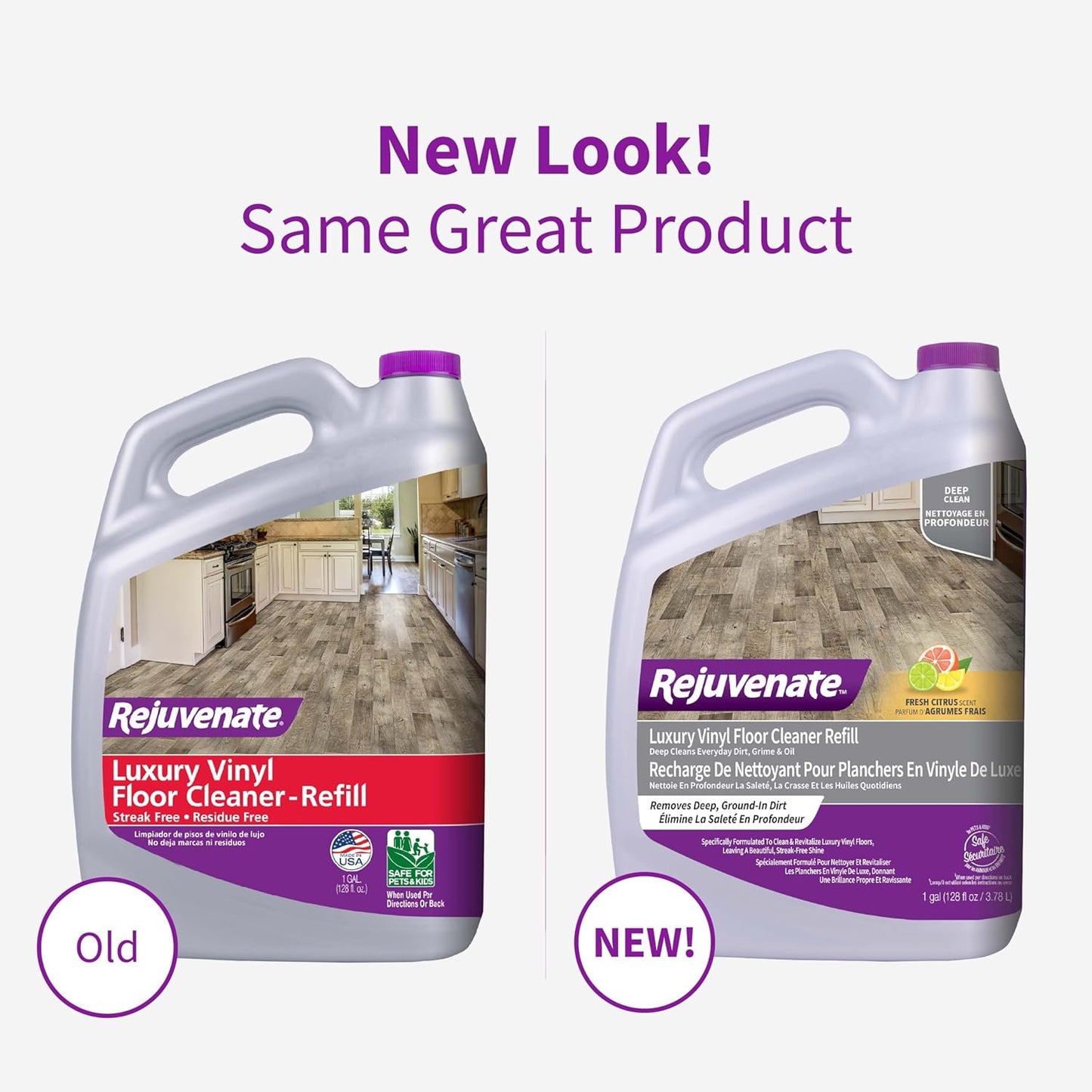 Rejuvenate Luxury Vinyl Floor Cleaner Refill, 1 Gallon, Gently Cleans and Revitalizes Luxury Vinyl Floors