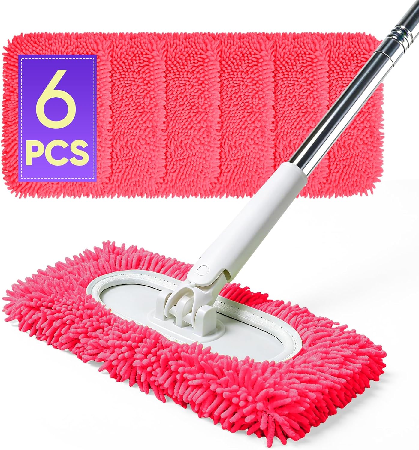 6 Pack Reusable Microfiber Mop Pads Compatible with Sweeper Mops, Replacement Mopping Pads Dry Sweeping Cloths, Washable Chenille Flat Mops Refills for Mopping Floor Cleaning (Mop is not Included)