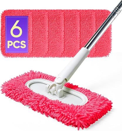 6 Pack Reusable Microfiber Mop Pads Compatible with Sweeper Mops, Replacement Mopping Pads Dry Sweeping Cloths, Washable Chenille Flat Mops Refills for Mopping Floor Cleaning (Mop is not Included)