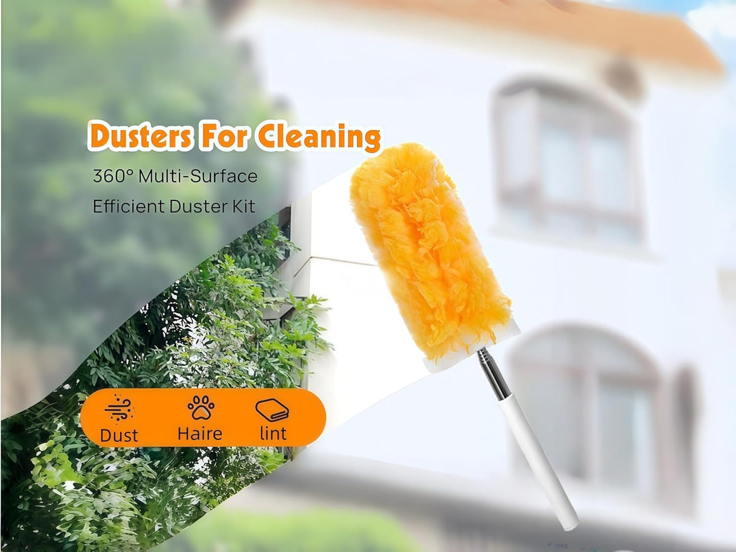 Heavy Duty Duster Refills, Disposable Dusters Kit for Cleaning Dusting Furniture Blind Ceiling Fan, Multi Surface 360 Feather Duster(10)+3FT Extended Handle（1） (Navy Blue)