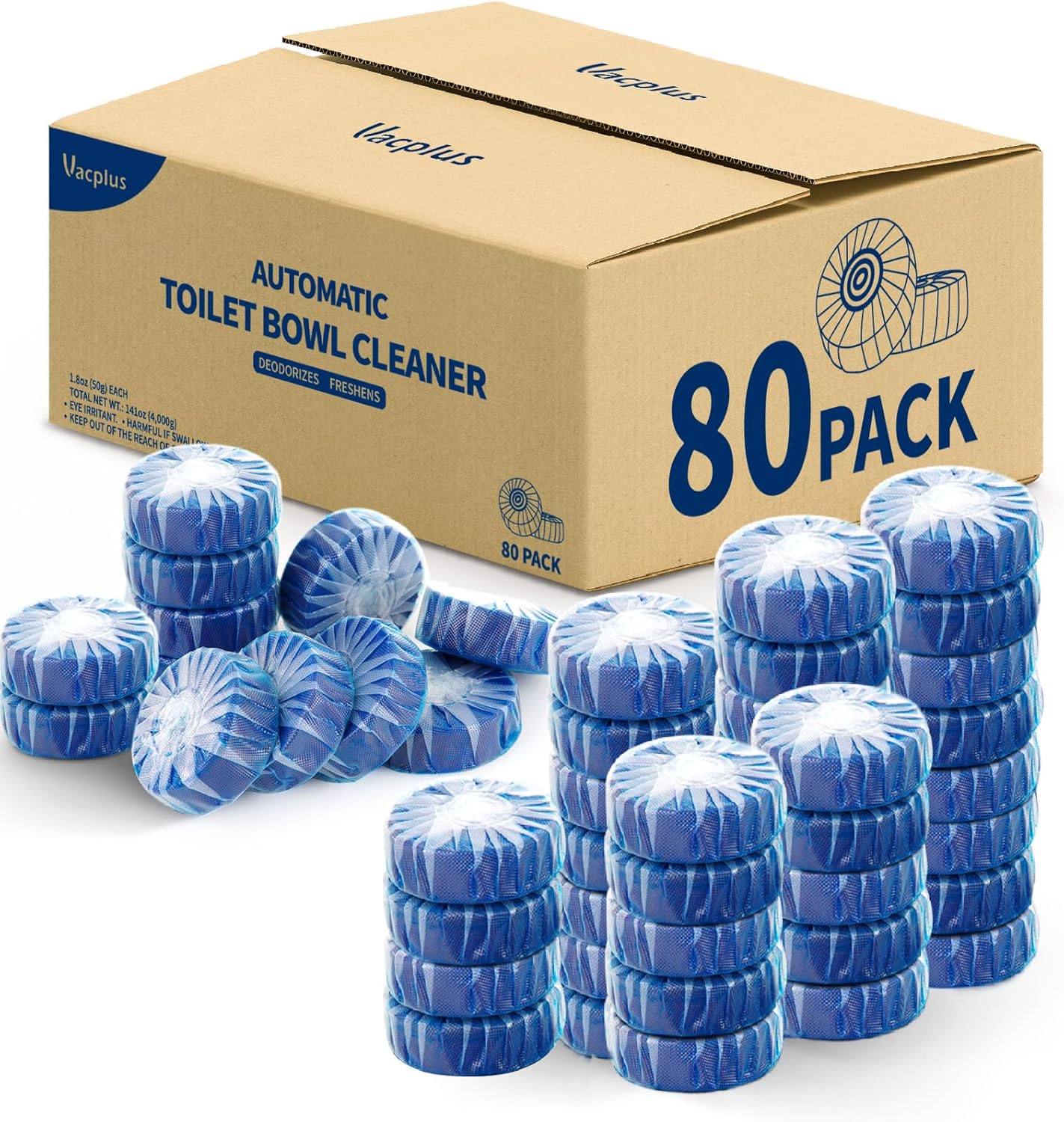 Vacplus Toilet Bowl Cleaners - 20 Pack Long-Lasting Toilet Cleaner Tablets, Prevent Stains & Deodorize, Blue & Pink