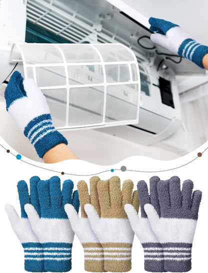 Patelai 3 Pairs Microfiber Plant Dusting Gloves Leaf Cleaning Gloves for Indoor Plants, Blinds, Furniture, House (Green Yellow,Blue,Pink,Medium)