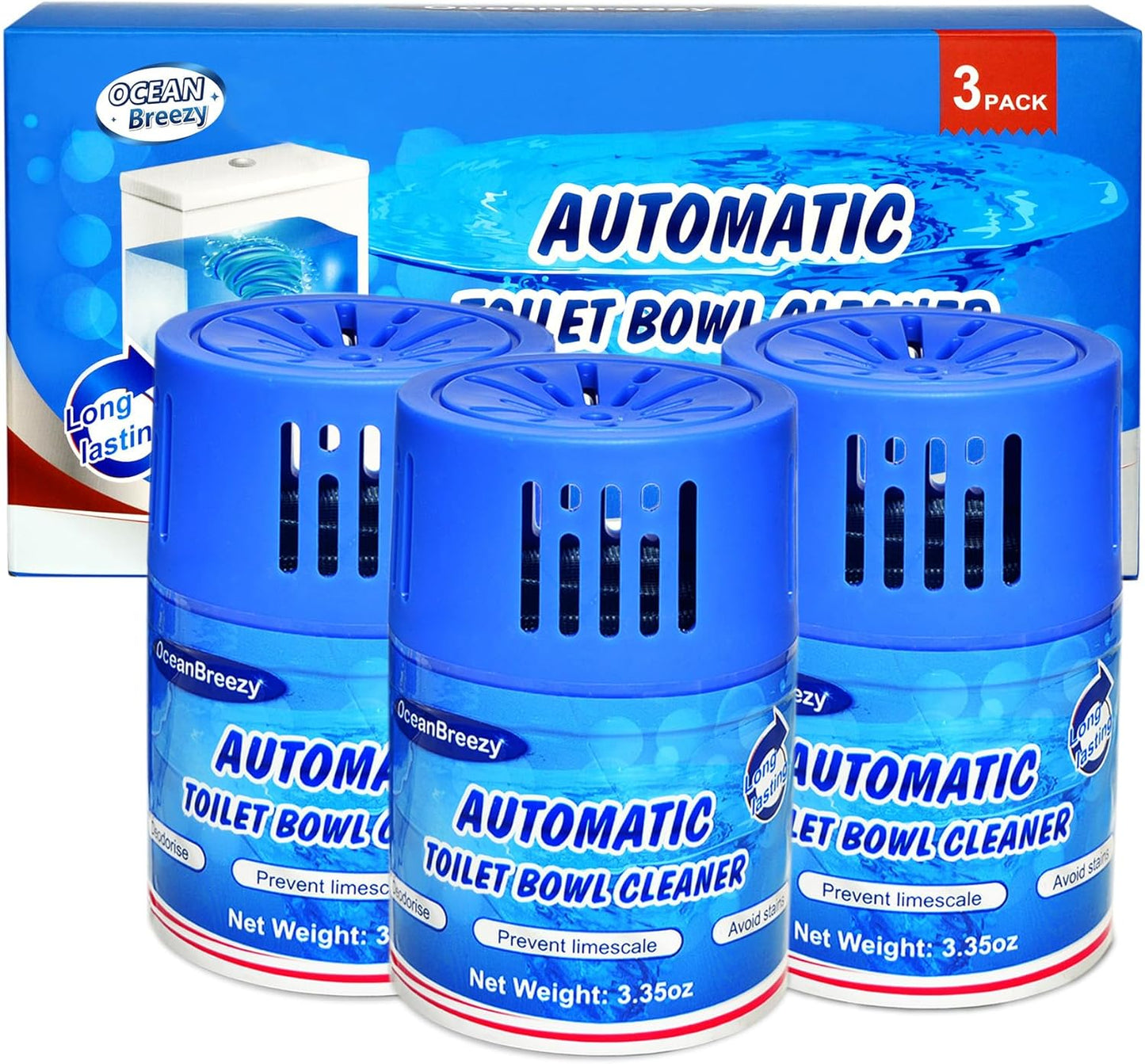 Automatic Toilet Bowl Cleaners Bottles, 3 Pack Long-Lasting Blue Toilet Cleaner Tablets, Septic Safe Toilet Tank Cleaner for Stain Prevention & Odor removal, Up to 3 Months each bottle