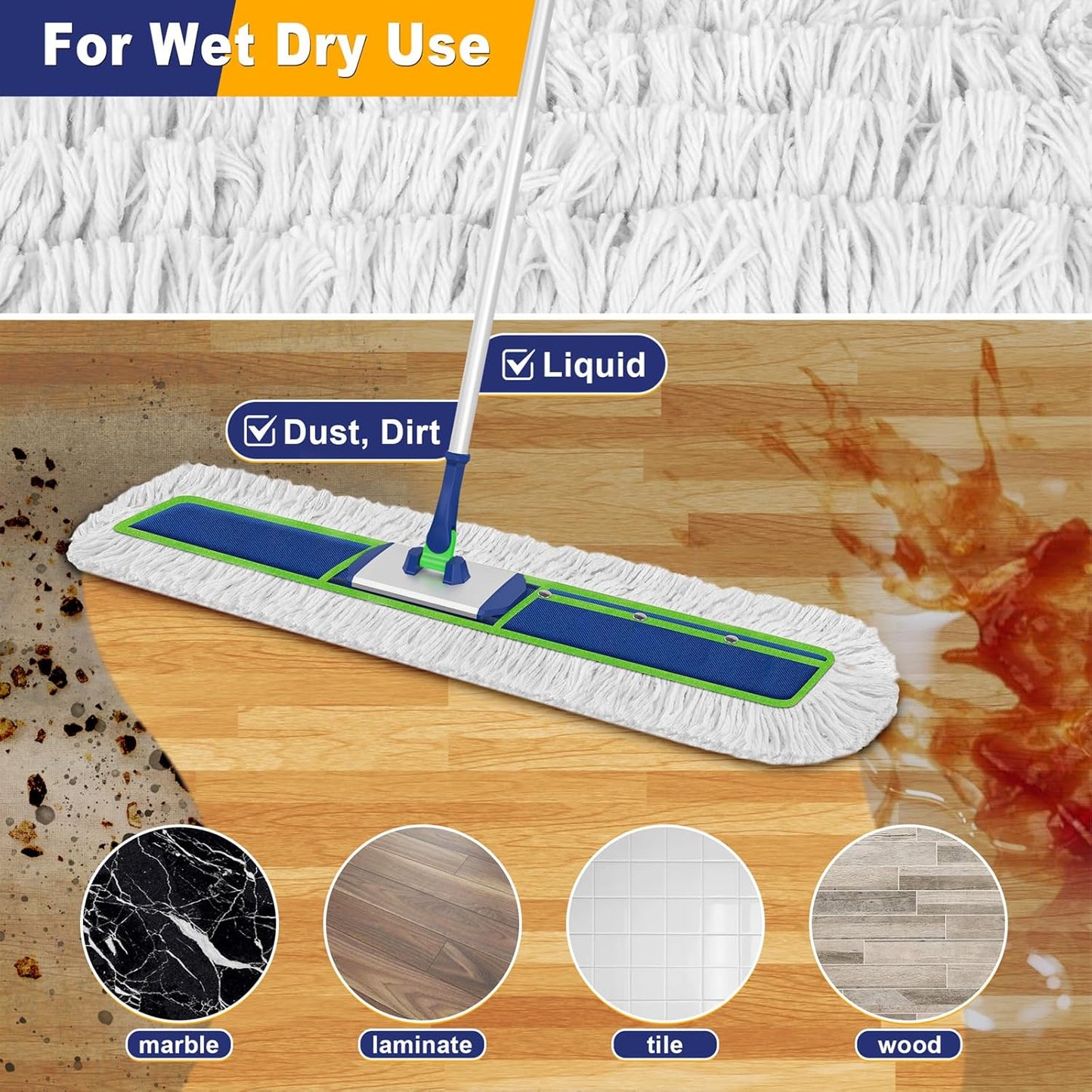 41" Commercial Dust Mop: Large Push Broom Wide Industrial Heavy Duty Hardwood Dry Sweeping Mop with 2 Pads Long Handle for Janitor Indoor Warehouse Gym Cleaning