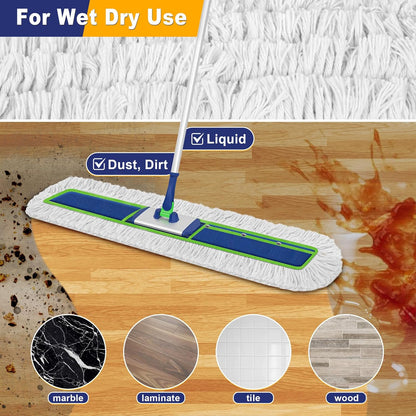 41" Commercial Dust Mop: Large Push Broom Wide Industrial Heavy Duty Hardwood Dry Sweeping Mop with 2 Pads Long Handle for Janitor Indoor Warehouse Gym Cleaning