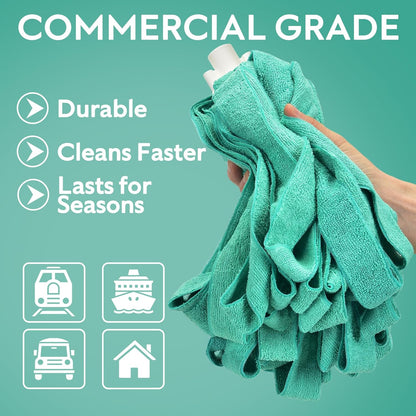 Matthew Microfiber Mop Compatible with Ceda Refill - Commercial Mop Replacement 54" Stainless Steel Handle with 2 Wet Mop Heads w/1 Handle Incl. 2 Pcs Blue Microfiber Cloth