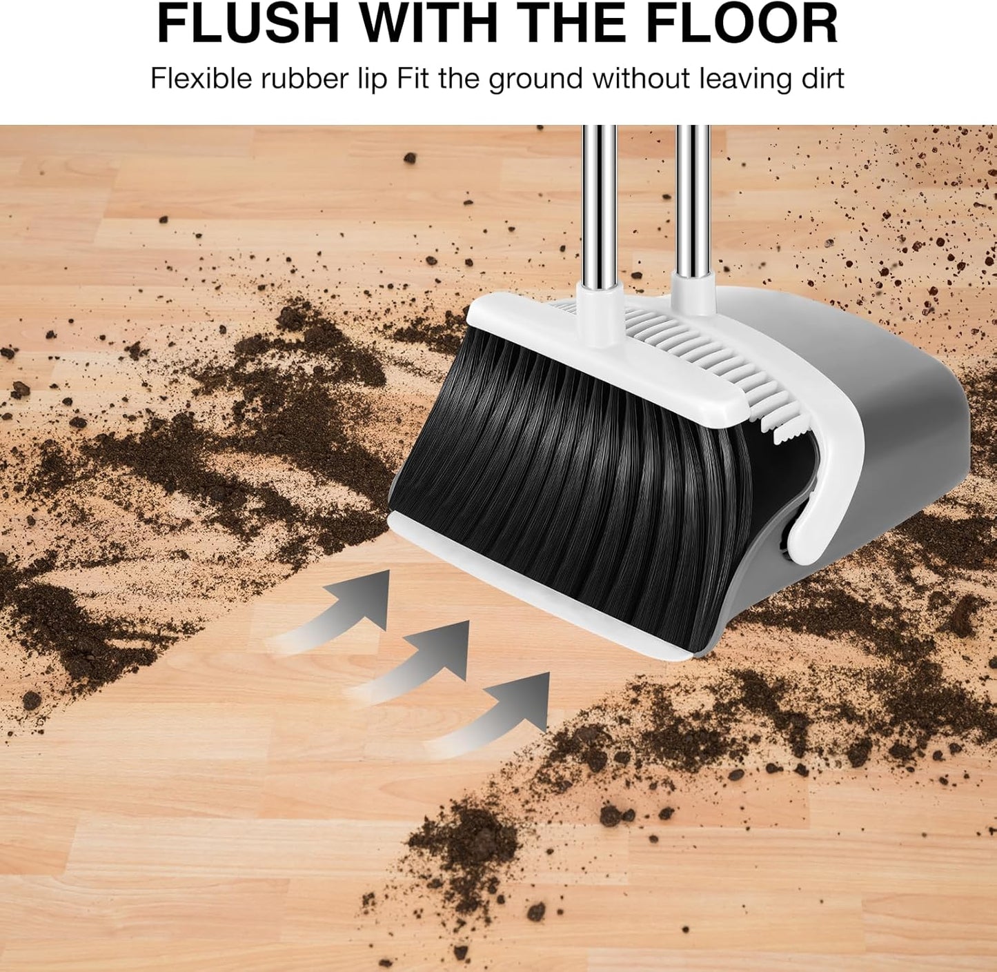 NACENA Broom and Dustpan Set, 52-in Long Adjustable Handle Broom Dustpan Combo with Dustpan Teeth to Automatically Clean Hair Suitable for Home Kitchen Office Hall Floor（Black&Red）