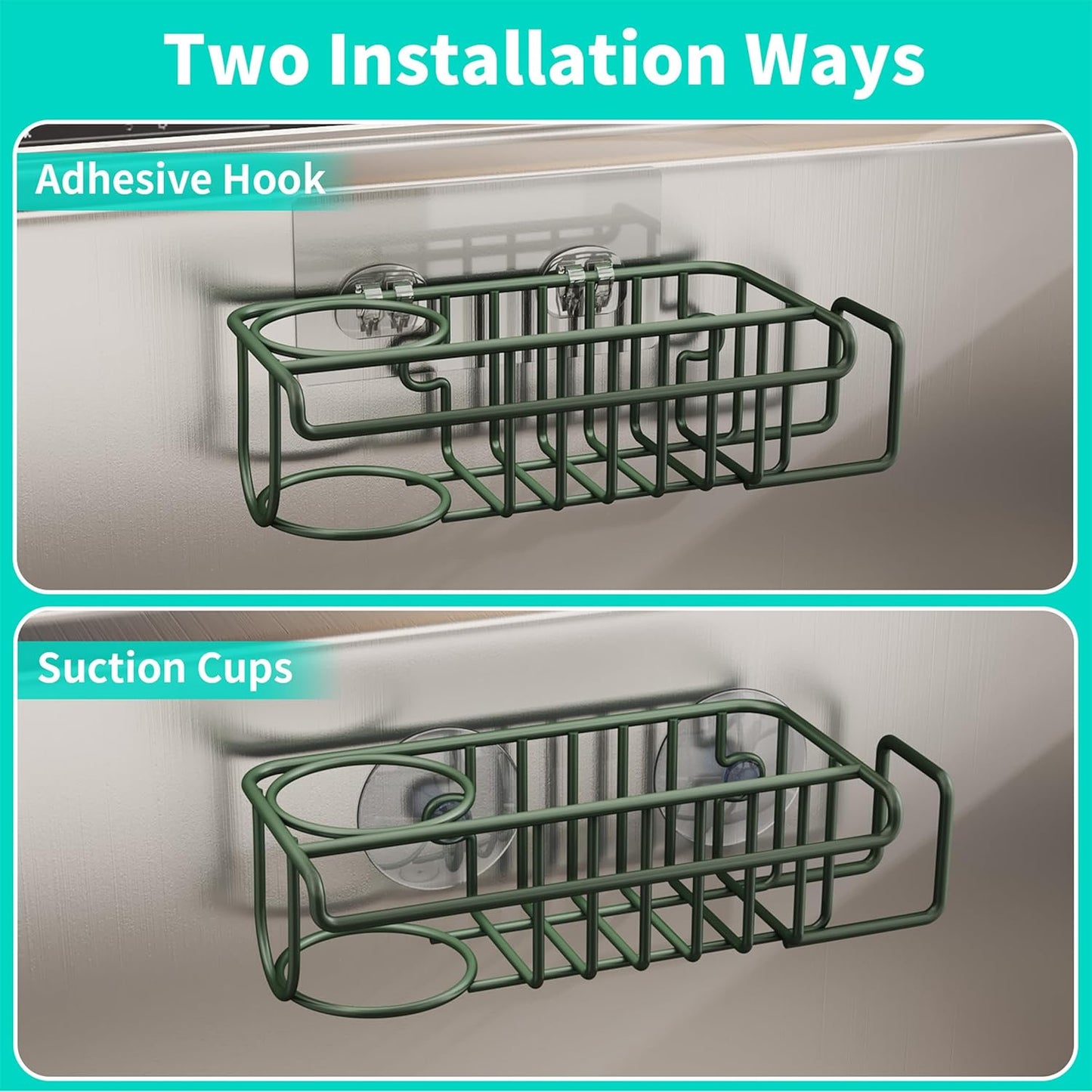 HapiRm 4 in 1 Kitchen Organizers and Storage, SUS304 Stainless Steel Brush Holder + Dish Cloth Hanger + Soap Rack + Sink Stopper Rack, No Drill Kitchen Essentials - Black