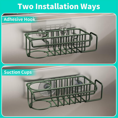 HapiRm 4 in 1 Kitchen Organizers and Storage, SUS304 Stainless Steel Brush Holder + Dish Cloth Hanger + Soap Rack + Sink Stopper Rack, No Drill Kitchen Essentials - Black