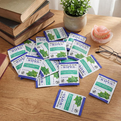 Timgle 100 Pcs Denture Cleaning Wipes Refreshes Mouth Deep Cleaning Wipes for Remove Denture Adhesive, Food Debris, Stains and Odor (Classic)