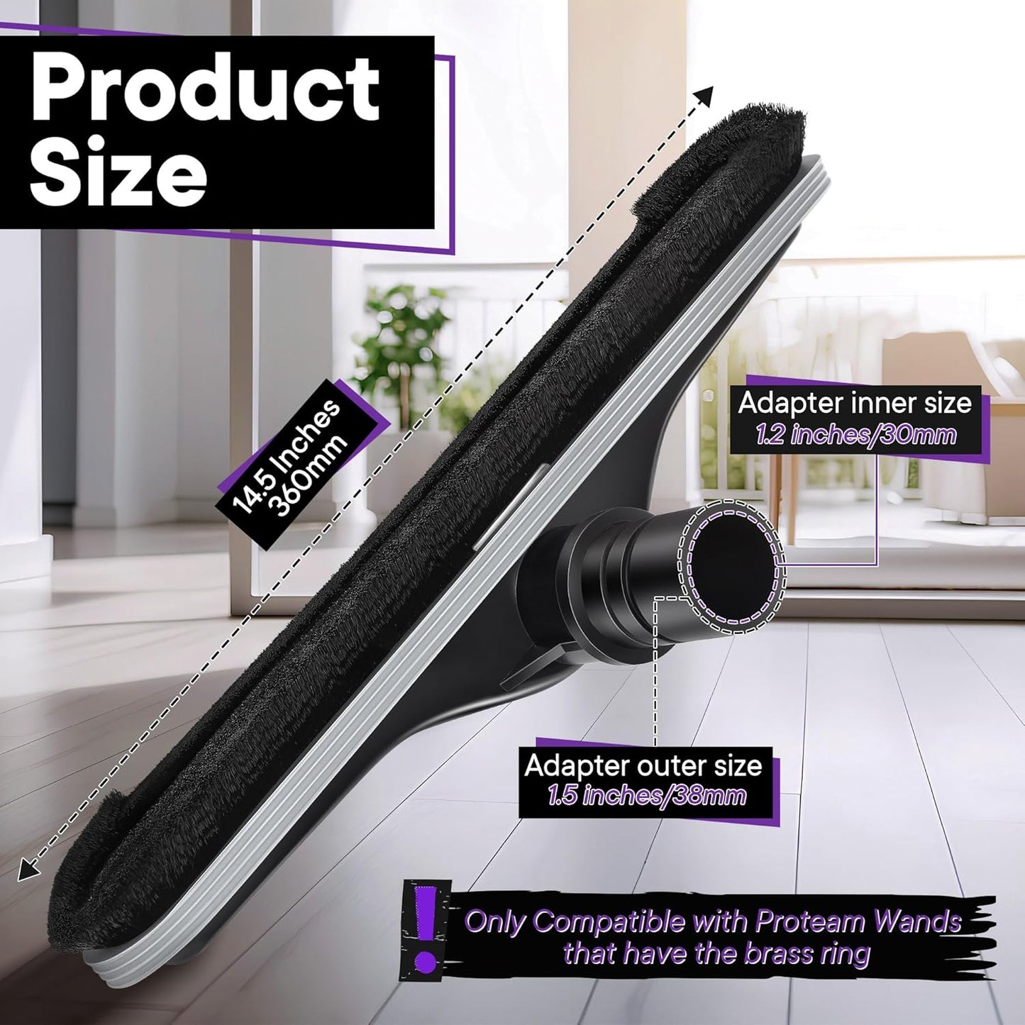 Replacement Floor Tool Compatible with ProTeam 101446 E-Z Glide Backpack Vacuums 10 QT & 6 QT, 14" Hard Floor Tool Compatible with Commercial Cleaners(Brush with Scalloped Edges,Gray)