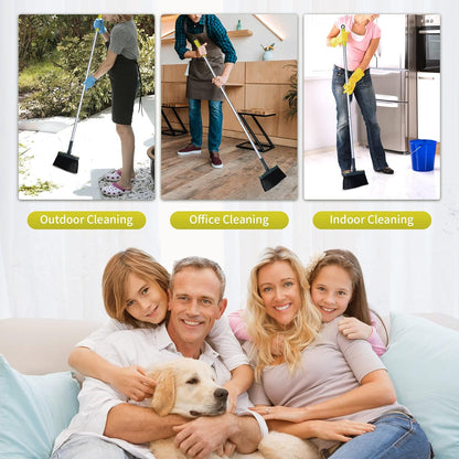 54" Long Handled Broom and Dustpan Set - Perfect Dust Pan and Brush Combo for Efficient Cleaning, Brown and White