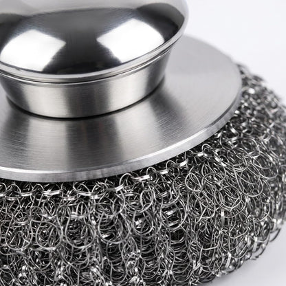 Steel Wool Scrubber, 4-Pack Stainless Steel Scrubber Pads with Handle - The Ultimate Scouring Solution for Rust, Stubborn Messes on Cookware, Grill, Oven & Kitchen Sinks