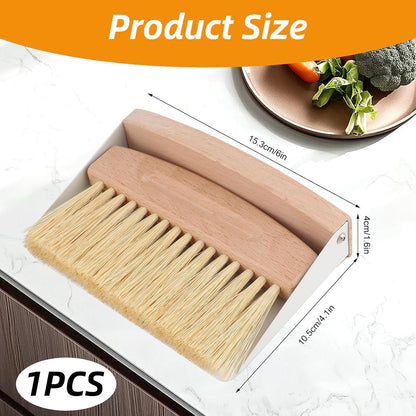 Small Dustpan and Brush Set with Wooden Handle,Mini Metal Crumb Sweeper for Countertops,Desk,Pet Hair,Car,Portable Cleaning Tools for Kitchen,Camping,Sofa (White)