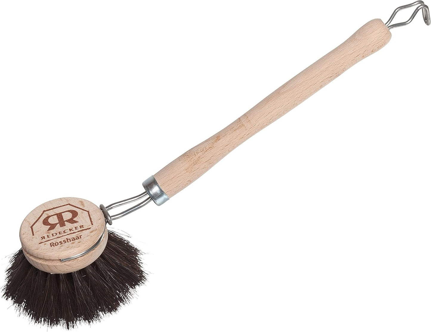 Redecker German-Made Horse Hair Bristle Dish Brush, Soft All-Purpose Scrubber for Kitchen & Household with Strong Horse Hair Bristles, 1-1/2 inch Replaceable Brush Head, Set of 2, 9-inches Long