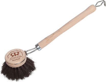 Redecker German-Made Horse Hair Bristle Dish Brush, Soft All-Purpose Scrubber for Kitchen & Household with Strong Horse Hair Bristles, 1-1/2 inch Replaceable Brush Head, Set of 2, 9-inches Long
