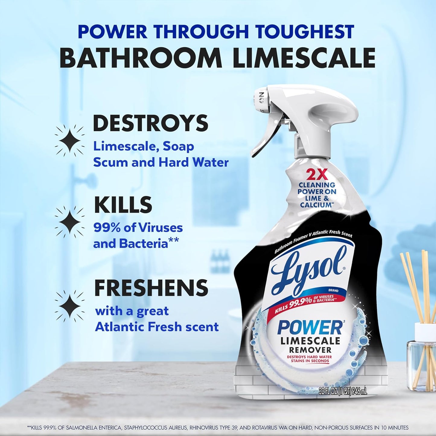 Lysol Power Foaming Bathroom Cleaner, Multipurpose Cleaner for Showers, Bathtubs, Sinks, Disinfectant Spray Kills 99.9% of Germs, Zero Bleach Cleaning Spray, 32 Oz.