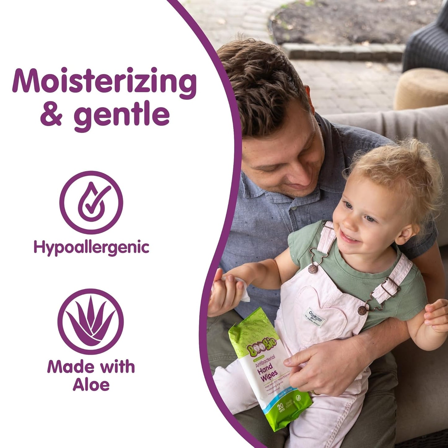 Boogie Antibacterial Hand Wipes by Boogie, Alcohol Free, Hypoallergenic and Moisturizing Aloe, for Kids and Adults -100 Total Wipes (5 Packs of 20)
