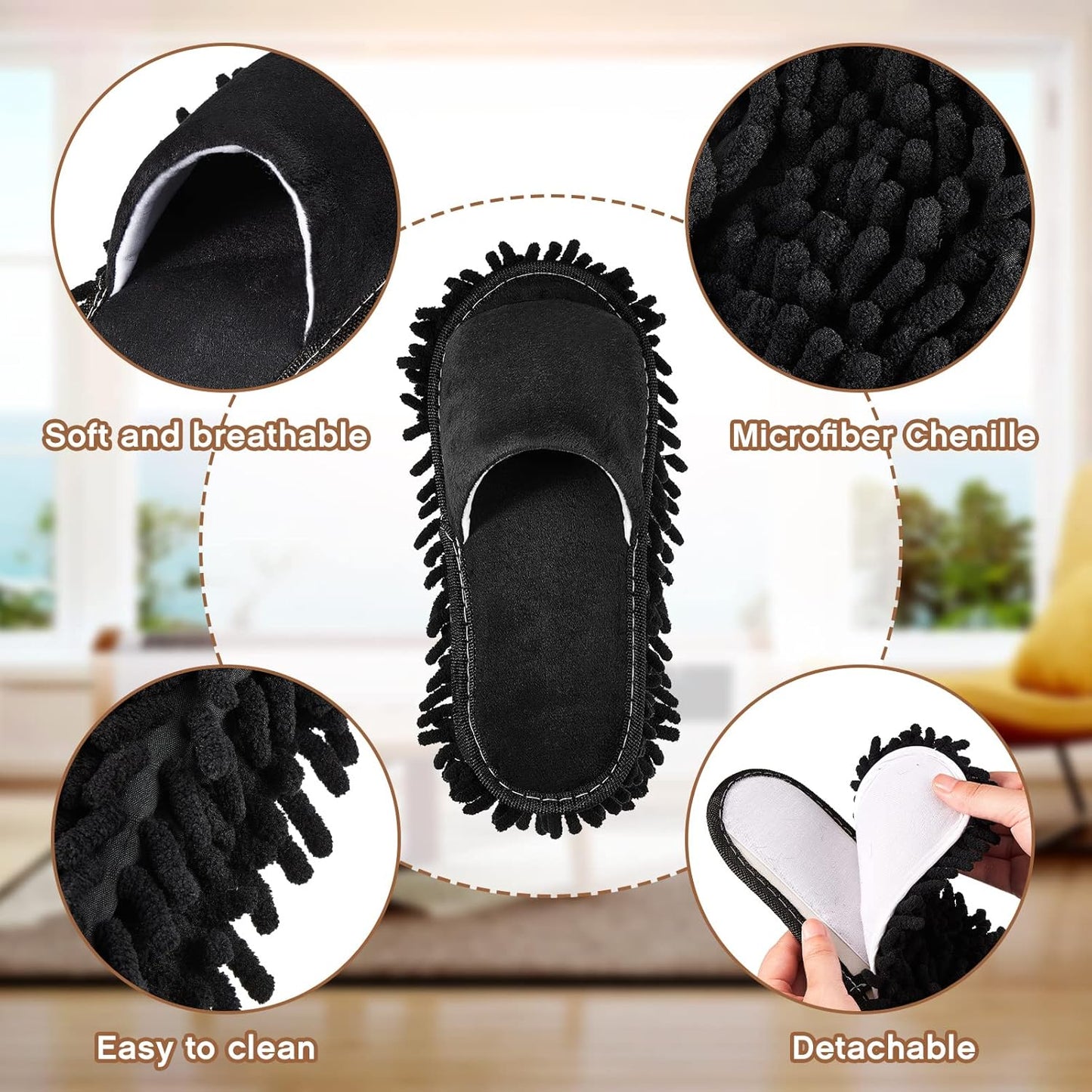 Jecery 2 Pairs Microfiber Cleaning Mop Slippers for Floor Cleaning House Mop Shoes Men and Women Washable Unisex Dusting Slippers Dirt Tool Supplies(Medium,Gray)