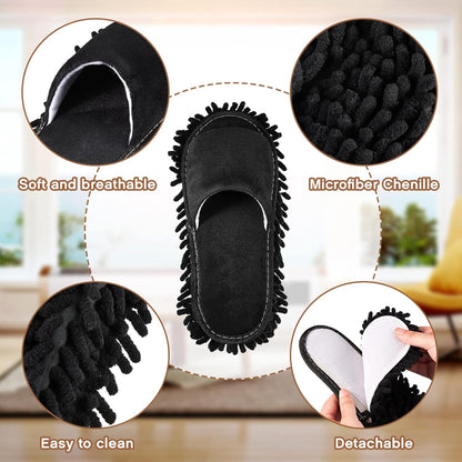Jecery 2 Pairs Microfiber Cleaning Mop Slippers for Floor Cleaning House Mop Shoes Men and Women Washable Unisex Dusting Slippers Dirt Tool Supplies(Medium,Gray)