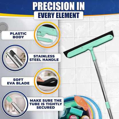 Floor Squeegee - 34.5" Telescoping Squeegee for Window Cleaning with Durable Stainless Steel Blade for Clear Surface Wiping - Suitable for Bathroom Mirrors, Car Windows and Home Surfaces