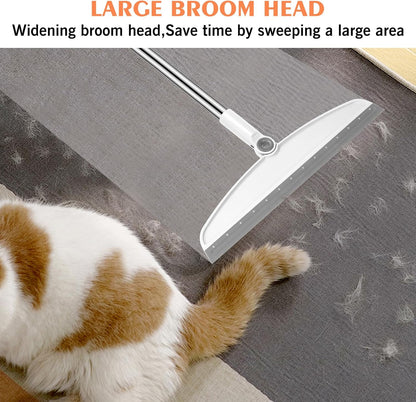 Multifunction Silicone Broom, 54 Inch Long Handle Silicone Floor Squeegee Broom, Sweep and Scrape 2 in 1 Household Cleaning Broom for Floor, Bathrooms, Kitchens, Showers, Tile, Pet Hair, Glass, White