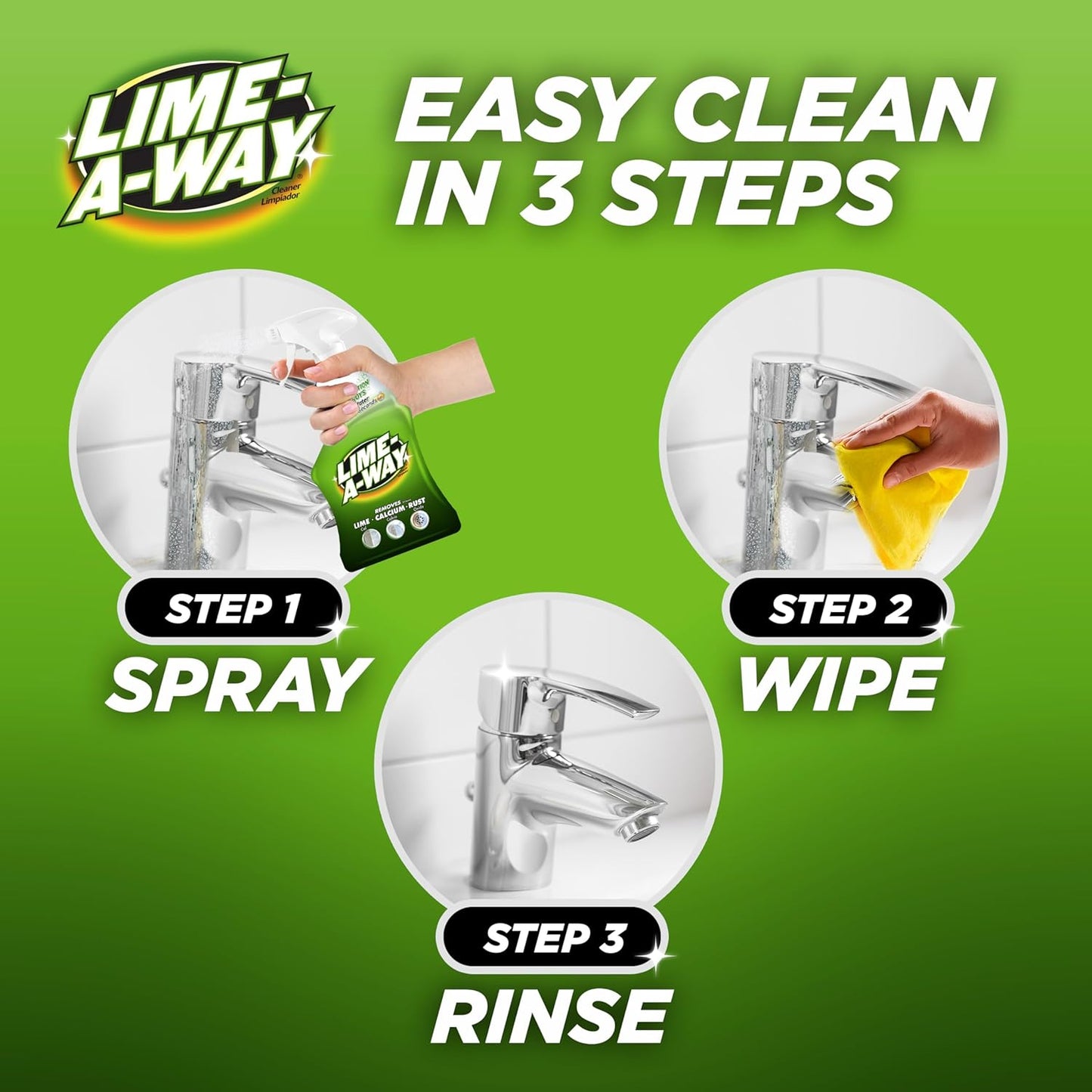 Lime-A-Way Hard Water Stain Remover Spray, Removes Lime, Calcium & Rust in Seconds, Bathroom Cleaner, 32 fl oz