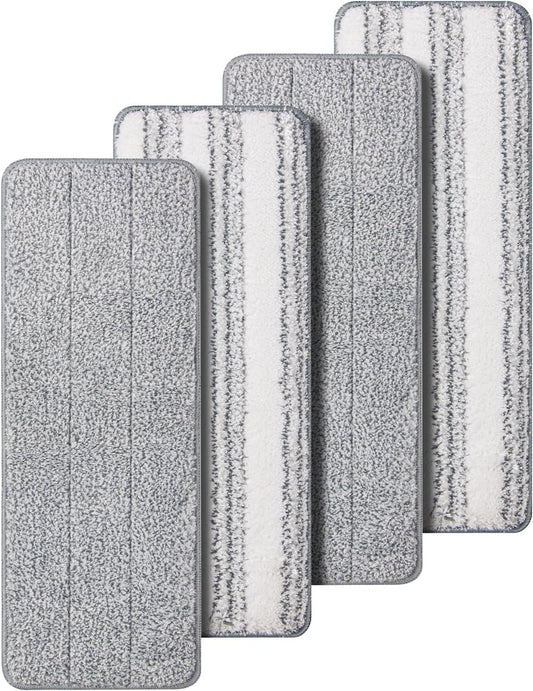 Oshang Flat Mop Head Refill, 13" X 4.9" Flat Mop Pads, Microfiber Mop Pads Flat Mop Replacement Heads (4-Pack) (White and Grey)