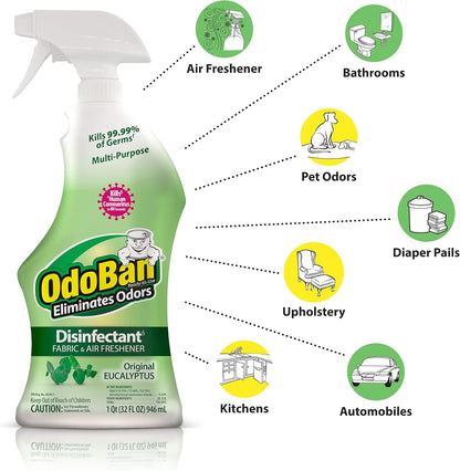OdoBan Ready-to-Use Disinfectant and Odor Eliminator, Set of 3, 4 Ounce Travel Spray, 32 Ounce Spray, 1 Gallon Concentrate, Original Eucalyptus Scent