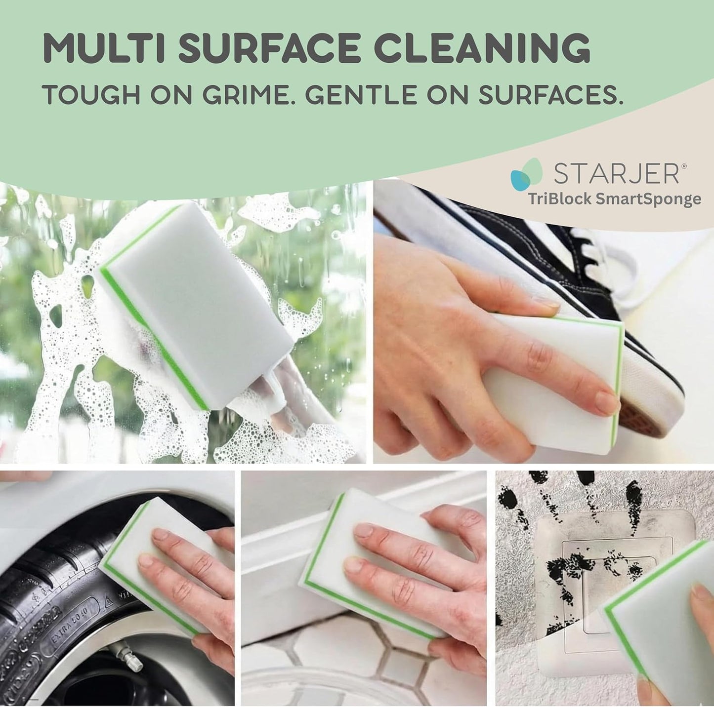 Eraser Melamine sponge 3-Layer magic sponge Cleaning Block Flip and Reuse, 4X More Durable Wall Cleaner for Painted Walls Shower Glass boat Skirting car sneaker Stain Remover White Shoe Cleaner,6 Pack