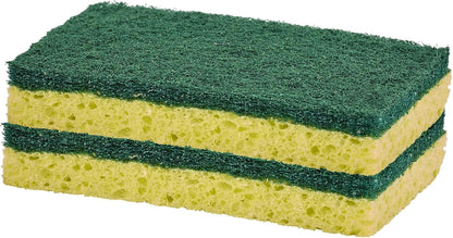 Non-Scratch Cellulose Sponge Kitchen Scrub Sponge with Scouring Pad Set, Good for Non-Stick Cookware Frying Pan, Pot, Counter Top, Sink Scrubbing, Kitchen Scrubbers, Pack of 2, (Red/Pink)