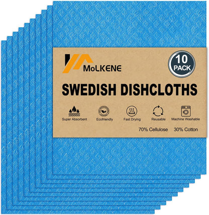 MoLKENE Swedish Dish Cloths - 10 Pack Reusable Kitchen Dishcloths - Ultra Absorbent Dish Towels for Washing Dishes - Cellulose Sponge Cloth Cleaning Rag - Assorted
