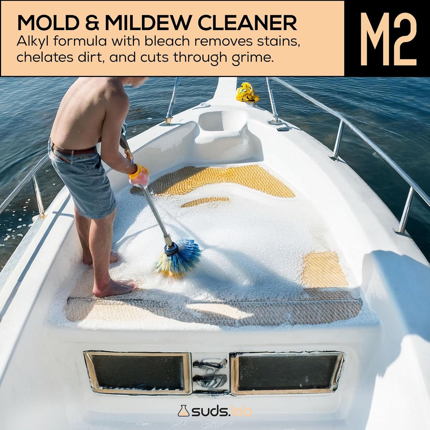 Suds Lab Marine Mildew-Stain Remover, Instantly Removes Mold Stains and Mildew Stains, Sodium Hypochlorite Formula, Less Abrasive, Easy to Use
