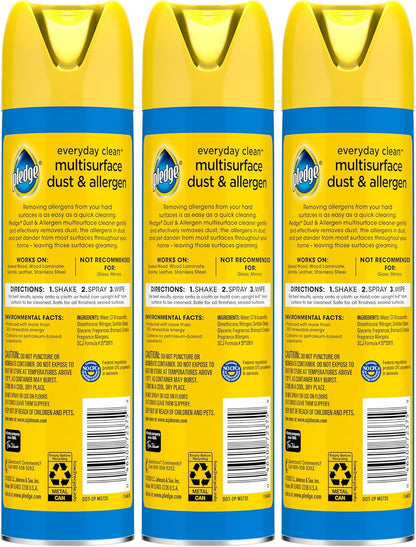 Pledge Dust & Allergen Multisurface Cleaner, Aerosol Spray, Lemon Scent, 9.7oz (Pack of 3)
