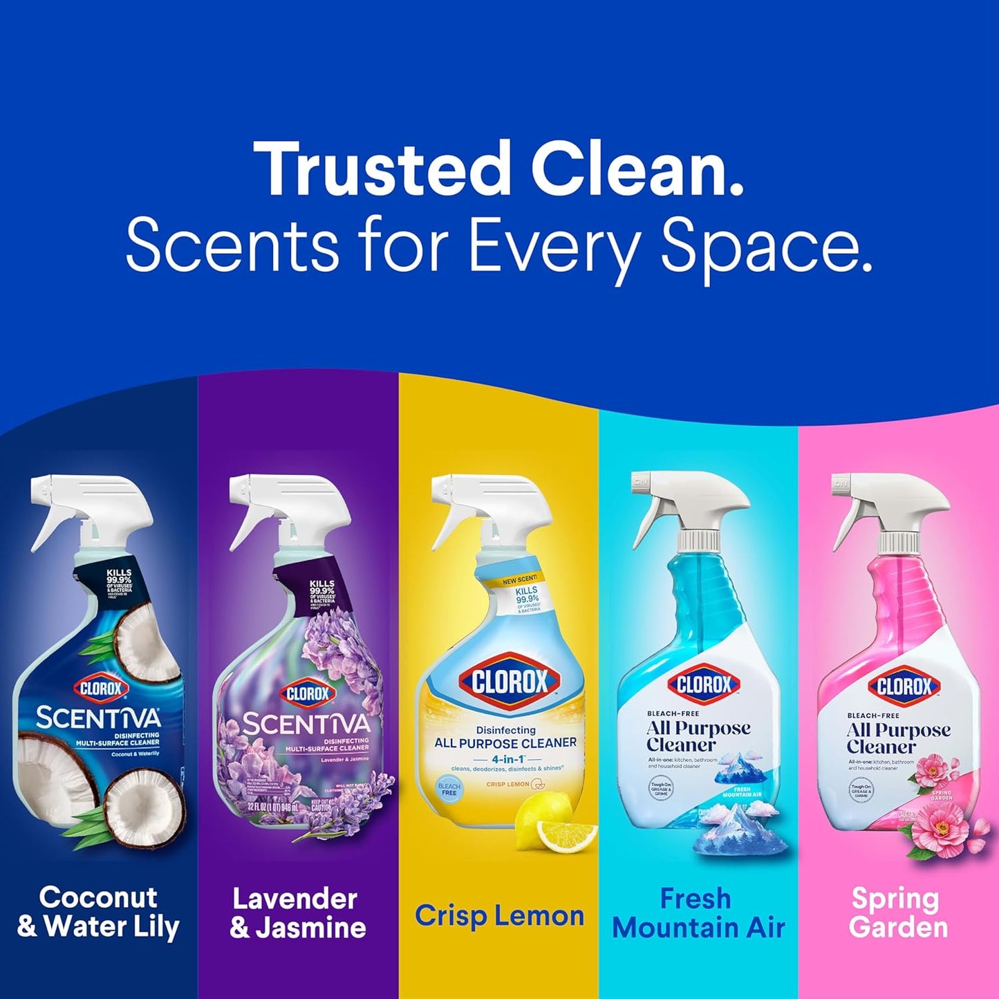 Clorox Scentiva Disinfecting Multi-Surface Cleaner, Lavender and Jasmine, 32 Fl Oz (Pack May Vary)