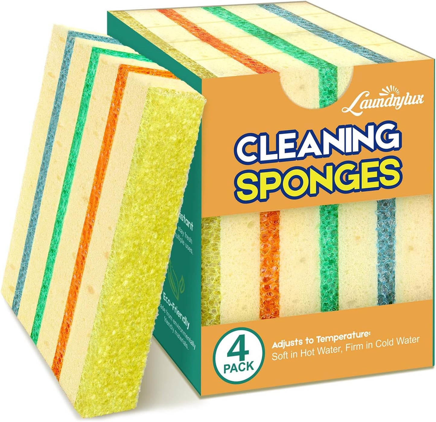 LAUNDRYLUX Scrub Sponge, Dual-Sided Temperature-Responsive Scrubber - Non-Scratch - Multipurpose Dish Sponges for Kitchens, Bathrooms, and Outdoor Use - 3 Pack
